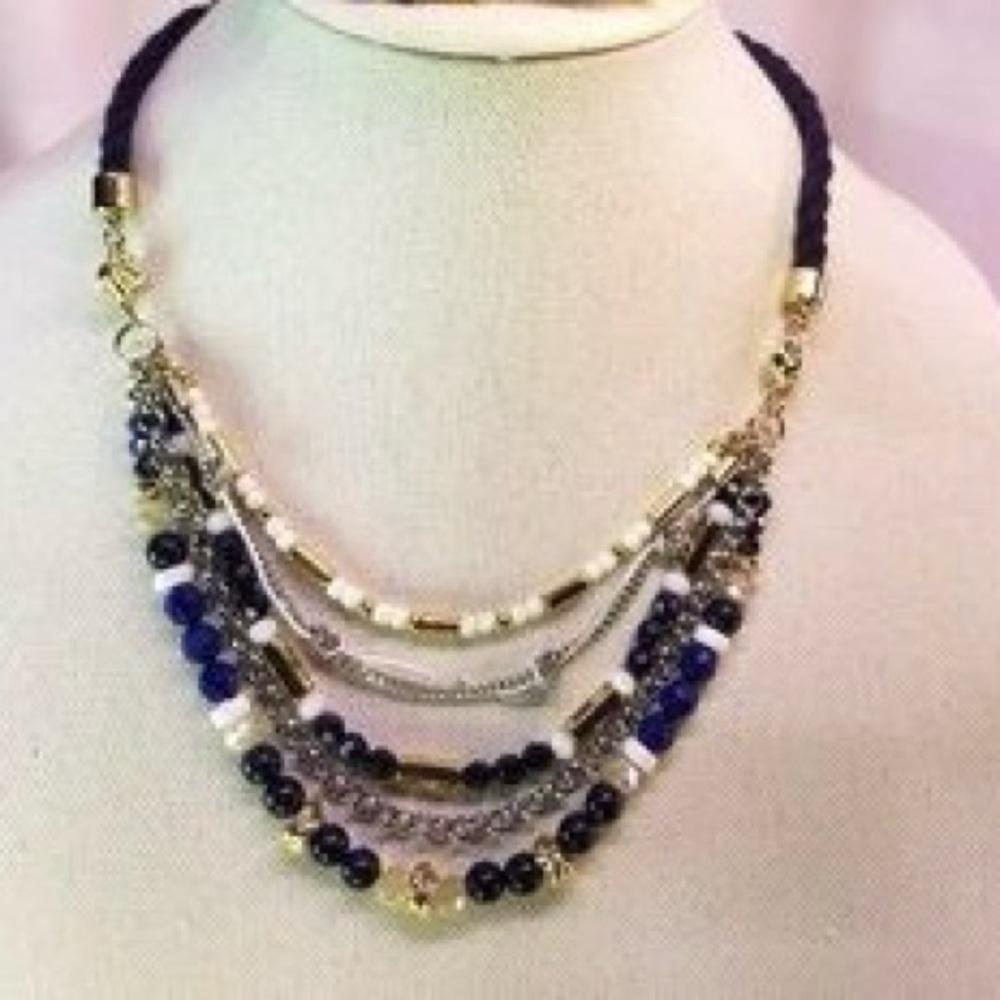 NWT New The Limited beaded Necklace blue gold retail 49.95 Gold and Blue Layered